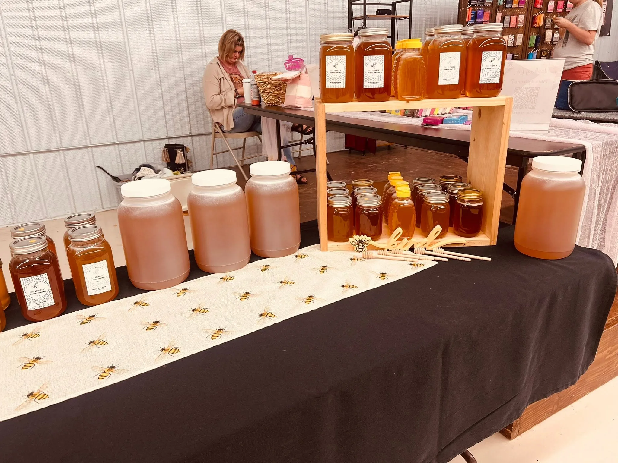 Jars on the crate at a winter market