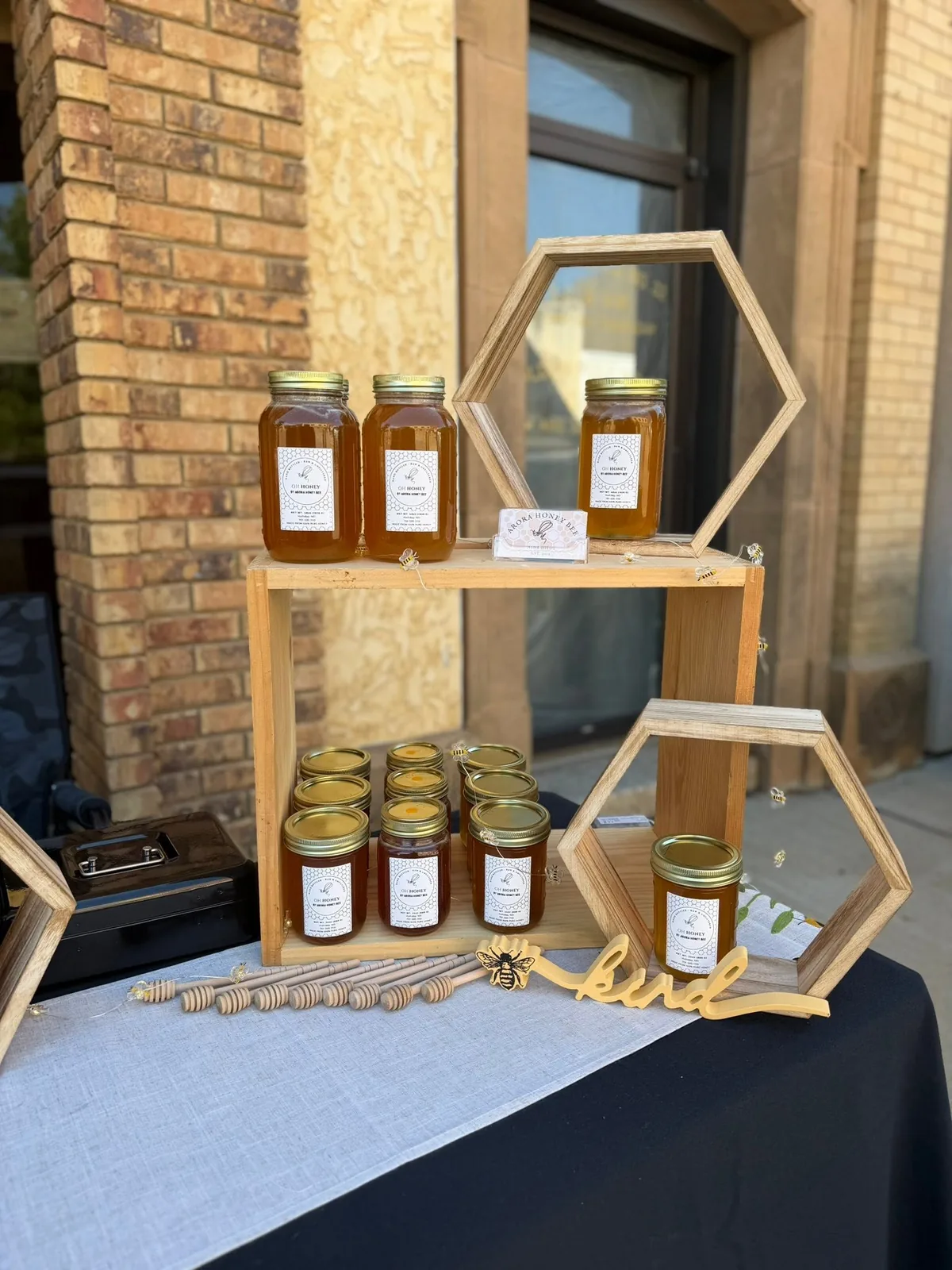Jars on the hexagon shelves